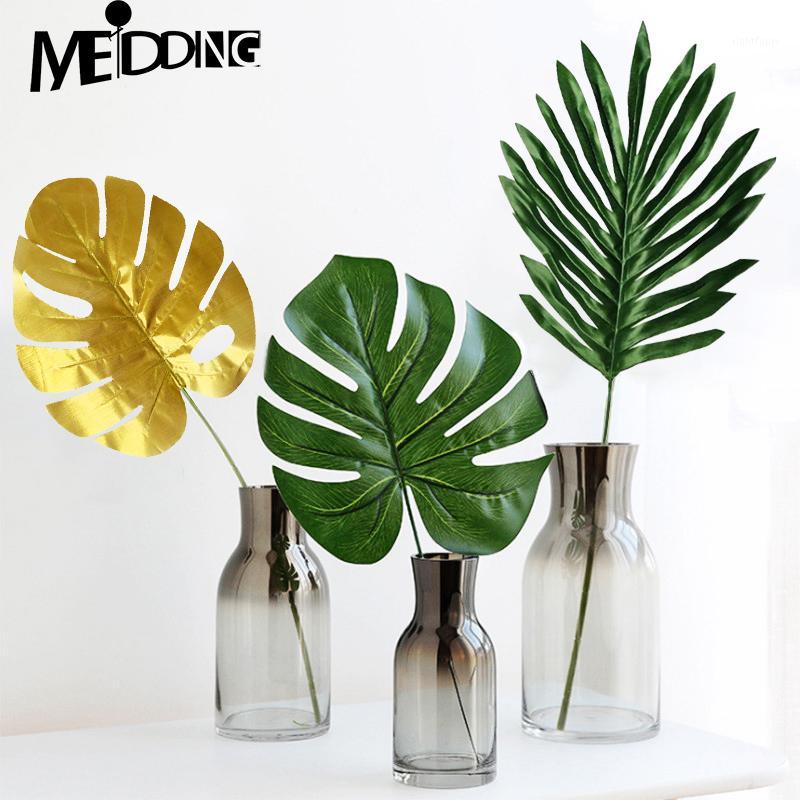 

5pcs Fabric Artificial Palm and Monstera Leaves Hawaiian Luau Party Jungle Beach Themed Party Decoration Home Garden Decoration1, Gold 1