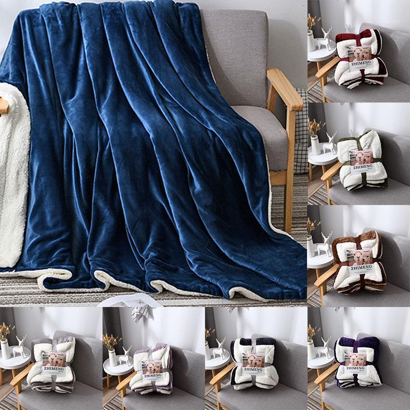 

Bed Sofa Bedspread Solid Color Double Layer Travel Blankets Fleece Blanket Thickened Warm Soft Flannel Blanket Cozy1