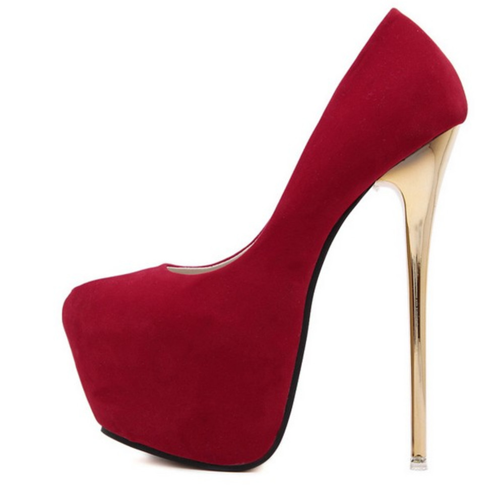 

Eilyken Sexy Wedding Women Fetish Shoes Concise Woman Pumps Latform Very High Heel Stripper Flock Pumps 16 cm J1215, Red