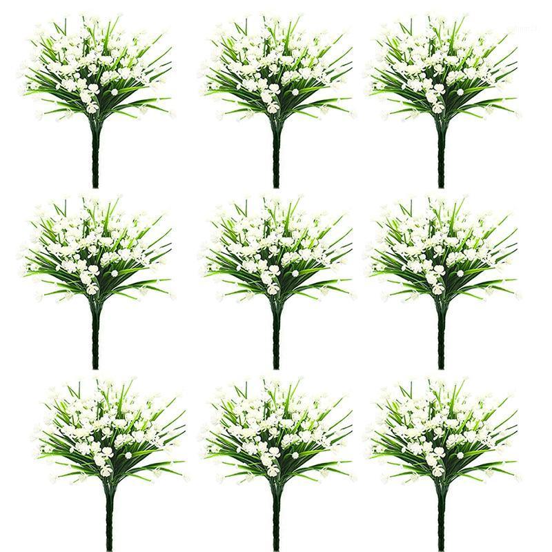 

20 Pieces of Simulation 7 Fork Water Grass Rose Small Lotus Plastic Plant Fake Flower Home Decoration1, Green white