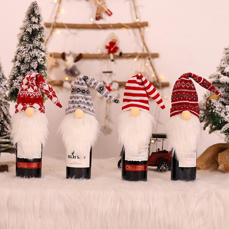 

Knitted Sweater Fur Christmas Wine Bottle Cover Faceless Doll Wine Topper Hats Xtmas Party Festival Dinner Table Decorations1