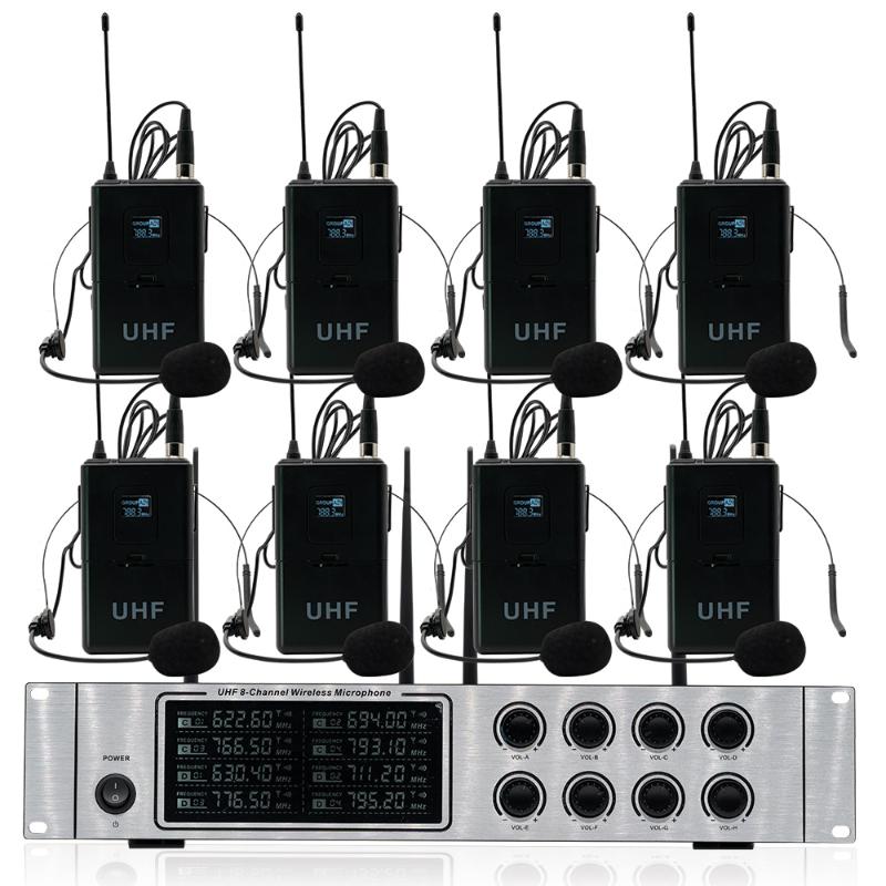 

Wireless microphone system professional UHF wireless microphone 8 channel stage performance outdoor speech headset