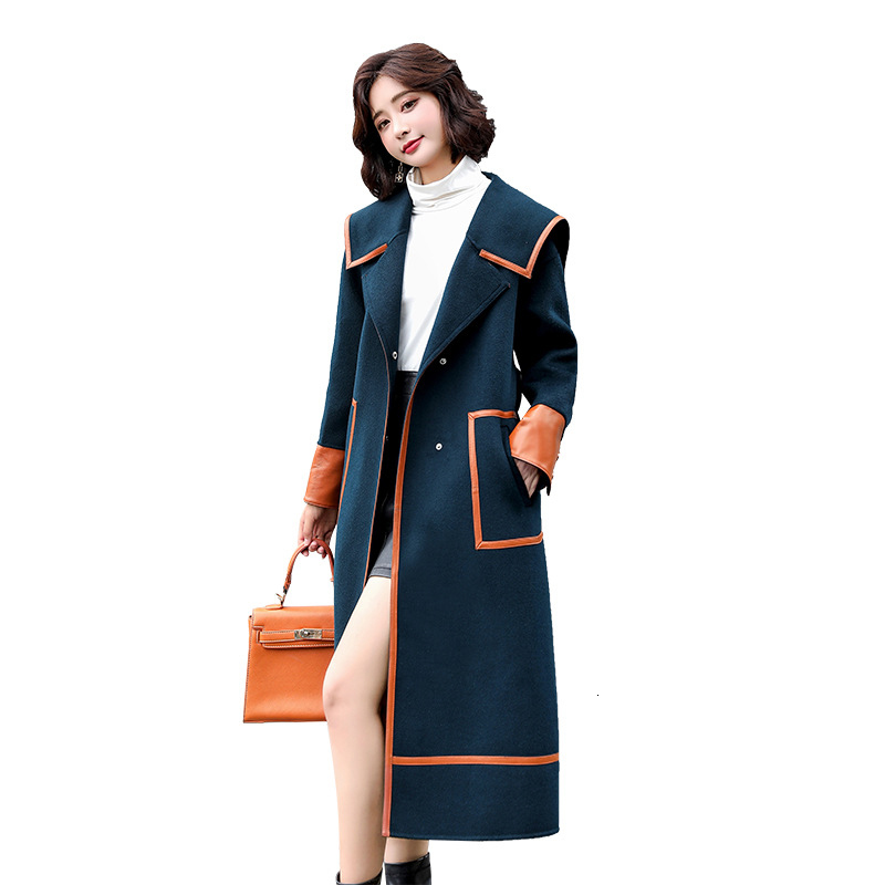 

Autumn Female Mid-long Korean High-end Loose Woman's Casual Fashion Wool Coat R541 1g5x, Dark cyan