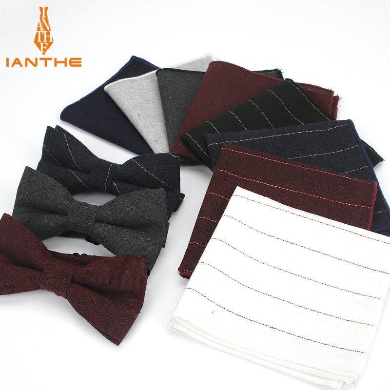 

2020 bow ties for men set classic stripe s bowtie butterfly pocket square Handkerchief cotton party gift business neckwear sets1
