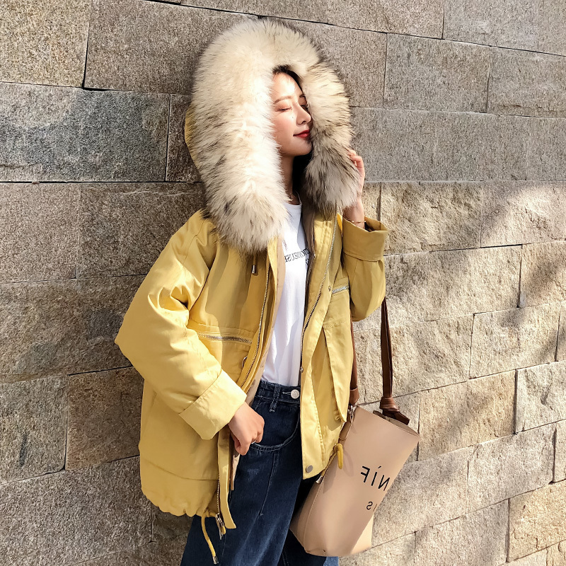 

Duck Down, 90% Parka Hood, Winter Coat, Female Long Coat with Raccoon Skin Collar, Parkas Mujer Korean Shelter Hz0o, Black one