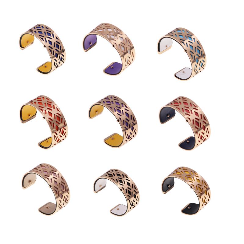 

WEMARCHJULY 12 Colors Interchangeble Leather Bracelet Bijoux Manchette Bracelet Femme Gold Color Reversible Bangles