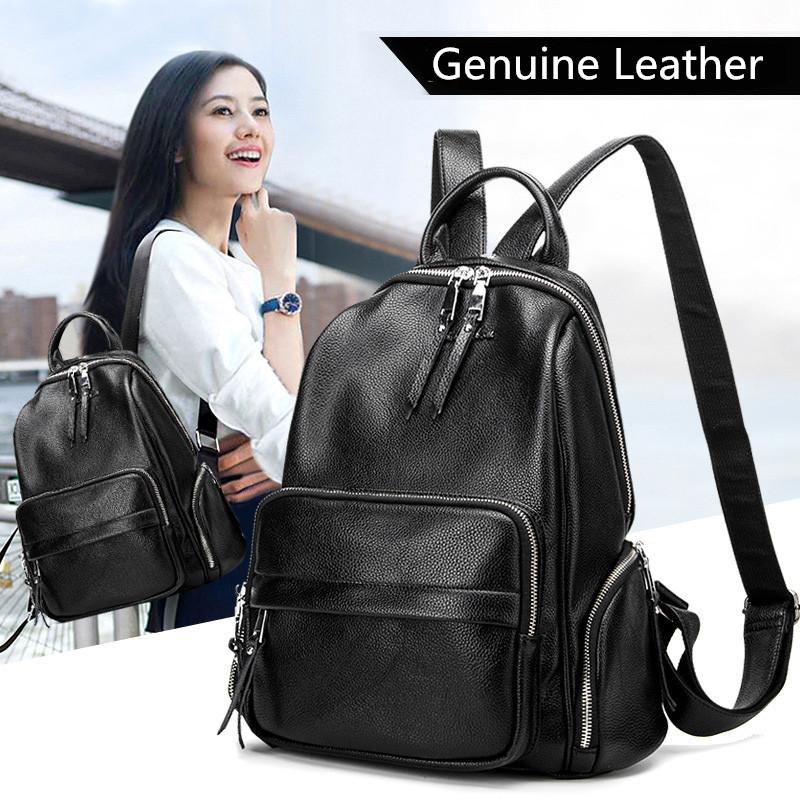 

High Quality Women Backpacks Style Genuine leather Women Backpack Fashion Solid School Bags For Teenager Girls Casual, Black