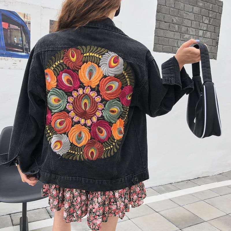 

2021 Gothic Dark Black Denim Jacket for Woman Autumn Winter Designer Luxury Woman Clothing Harajuku kpop Korean Style, Picture color