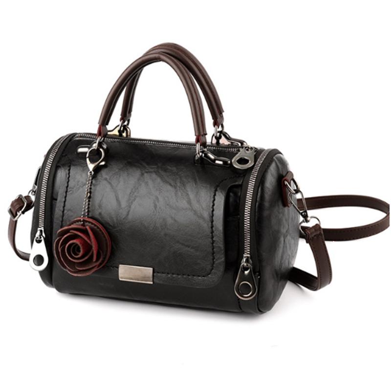 

Fashion Women Shoulder Bag with Flower Pendant Ladies Totes Party Purse Boston Handbag Casual Female Messenger Crossbody Bags, Black