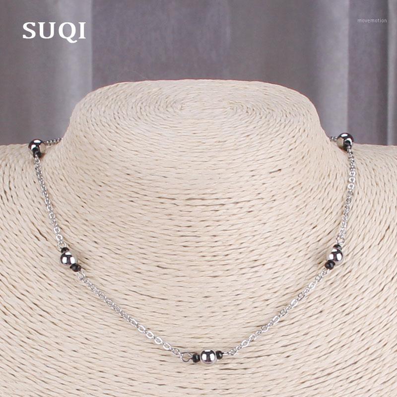 

SUQI Stainless steel permanent non-fading Necklace Choker for Women colors beads Femme Necklaces Pendants Chain jewelry 20201