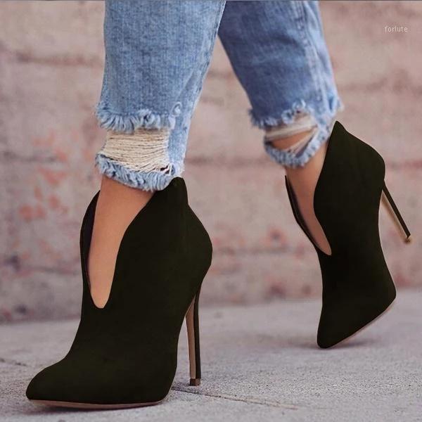 

Fashion Sexy Women Boots Nice Autumn V-Neck High Heels Ankle Shoes Boots Leather Booties Feminina Woman Wedding Party Shoes1, Brown