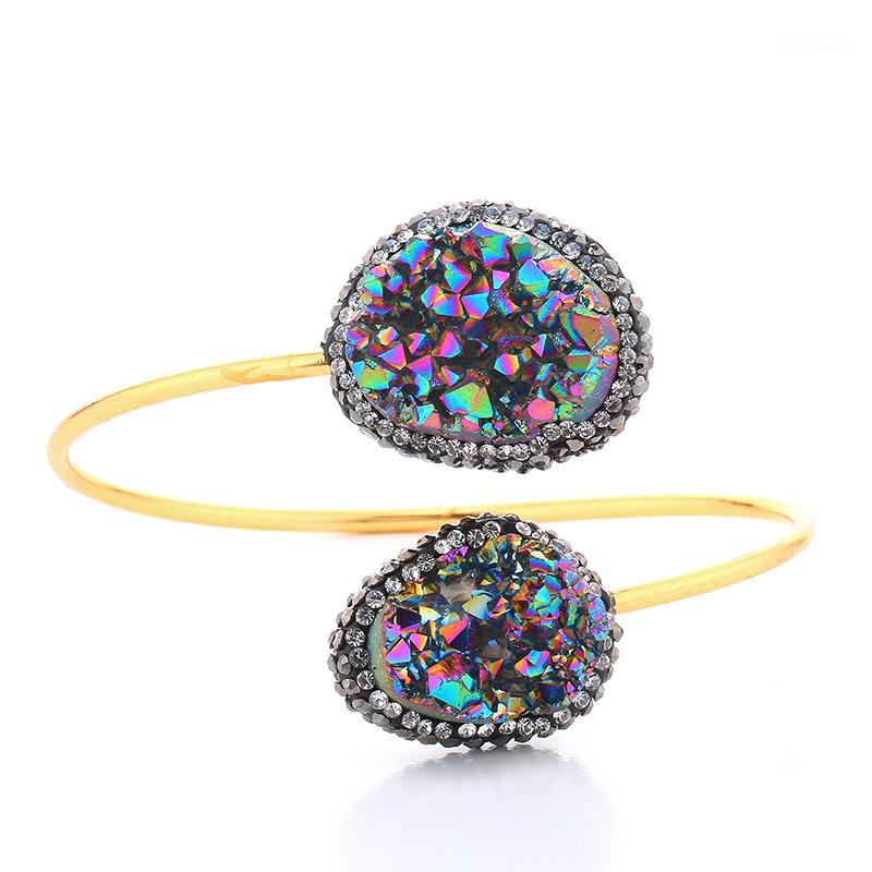 

Bangle Gold Color Bracelets Natural Stone Quartz Drusy Crystals Adjustable Charm Opening Bangle1