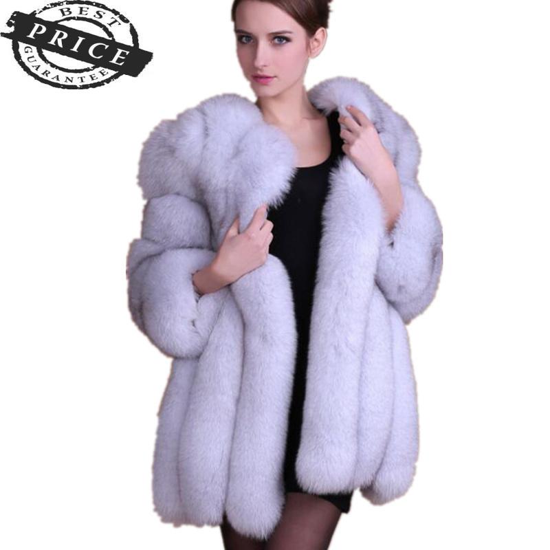 

Long 2021 Women Autumn Winter sleeves Faux fur Coats New High quality Fashion Thicken Warm Spliced Female Outwear, White