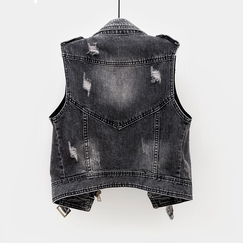 

2021 New spring black summer sleeveless women's jacket thin jeans short denim vest plus size 5xl y171 9XQL, Heise