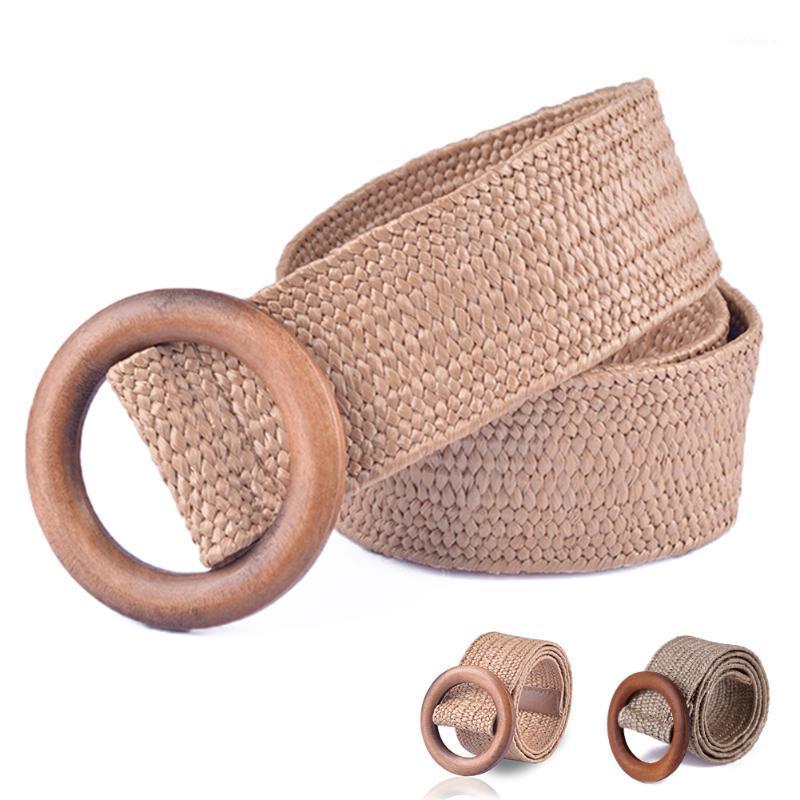 

Braided Belt with Wooden Buckle Ladies Casual Solid Luxury Fashion 2020 Dress Summer High Quality Woven straw Belt for Women1, Black;brown