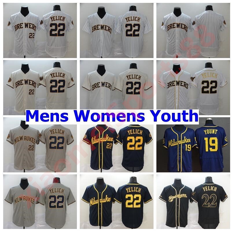 

New 2020 Brewers Men Women kids youth 22 Christian Yelich Jersey 19 Robin Yount Baseball Jerseys Good Quality, As shown in illustration