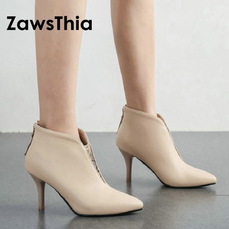 

ZawsThia 2020 winter sexy woman shoes pointed toe thin high heeled boots women ankle booties fashion pumps shoes big size 40 411, Wine red