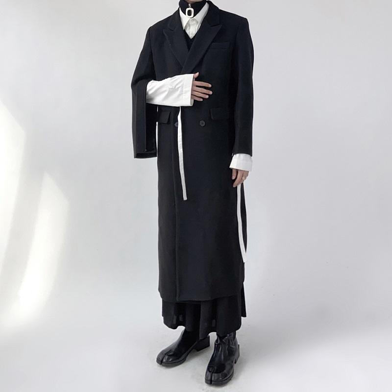 

6XL 2020 Men clothing Fashion double-breasted long woolen overcoat British long wool Tench Suit Plus size Costumes, Black