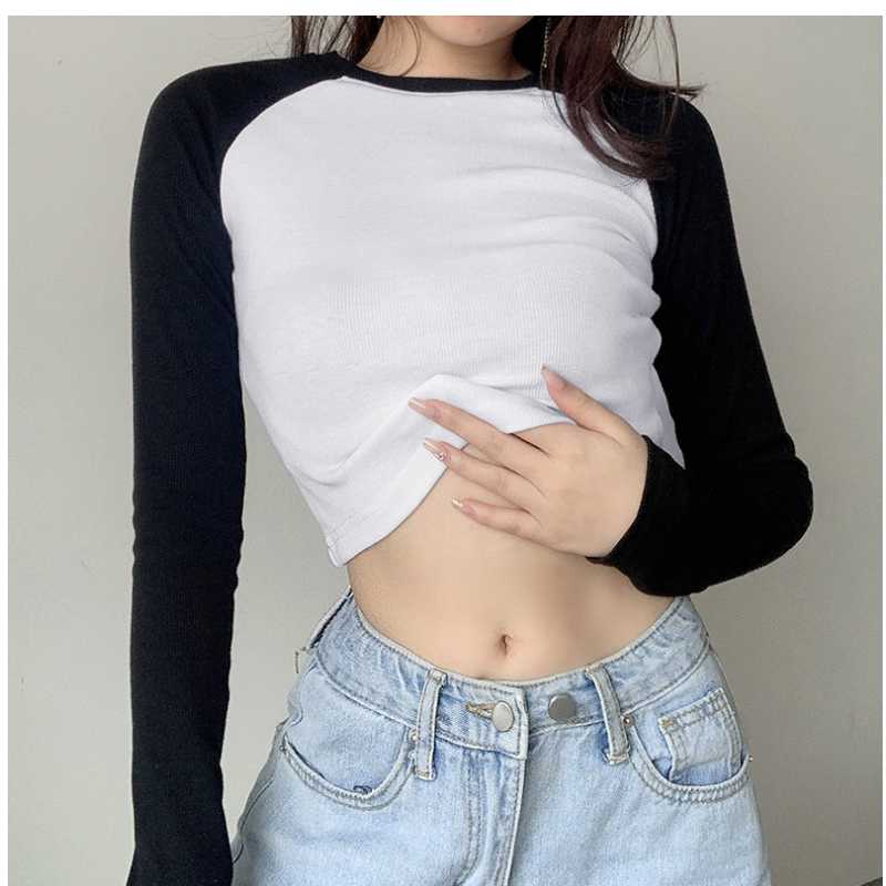 

Women' foreign color contrast short sexy running sportswear simple yoga sports T-shirt breathable fast drying fitness training, Black