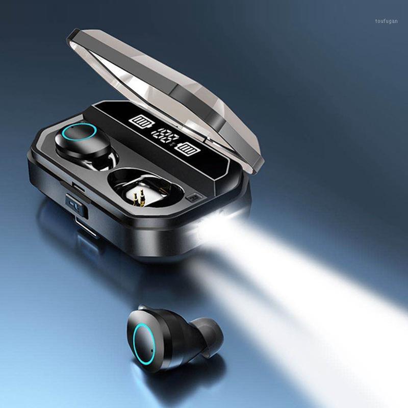 

Wireless Earphones Bluetooth 5.0 Headphones Digital ligence Led Display Built-In Mic With1, Black