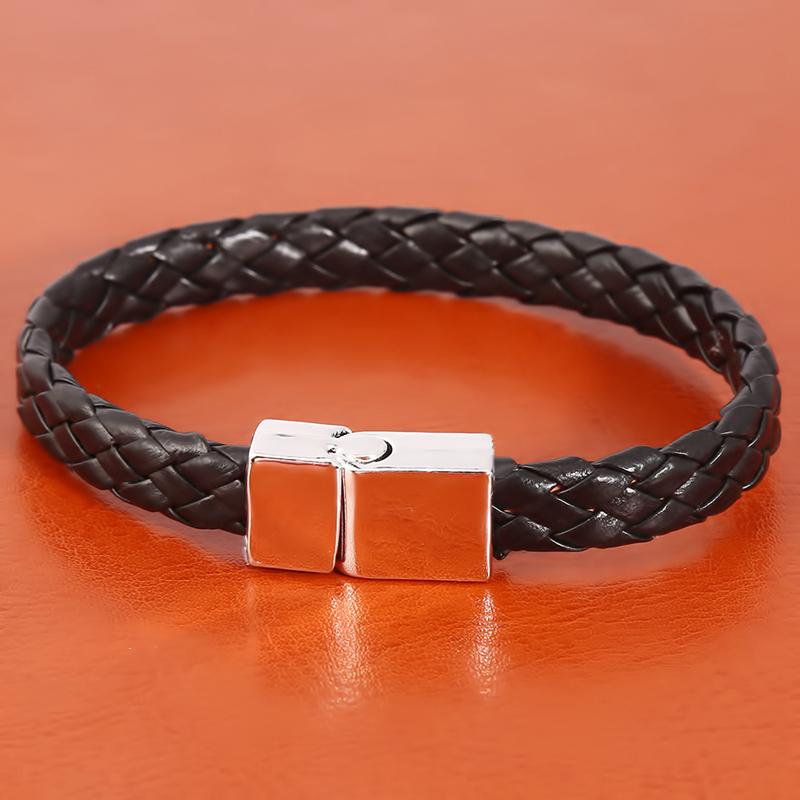 

Fashion Male Jewelry Braided Leather Bracelet Handmade Bracelet Gold Black Stainless Steel Magnetic Clasps Men Wrist Bangles