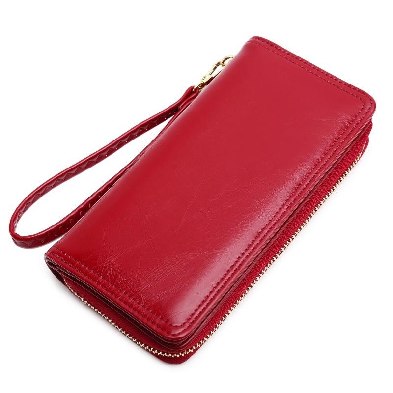

Oil Wax Leather Wallet Oil Leather Mobile Phone Bag Women's Clutch Card Bag Holder Porte Monnaie Femme Billetera Mujer Fahsion, Black