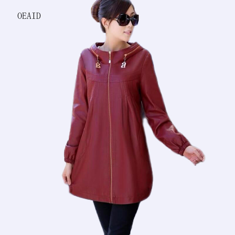 

Plus size  2xl 3xl 4xl 5xl women's leather jacket 2020 spring long jackets ladies coats outerwear, Red.