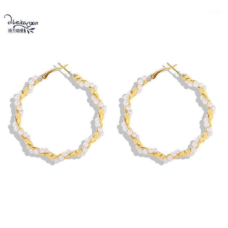 

Dvacaman A Big Hoop Earrings Vintage Simulated Pearl Statement Earrings Women Gold Color Metal Wholesale Korean Jewelry1