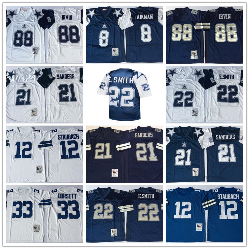 

Vintage Shirts 21 Deion Sanders 22 Emmitt Smith 33 Tony Dorsett 88 Michael Irvin 8 Troy Aikman 12 Roger Staubach Stitched Football Jersey