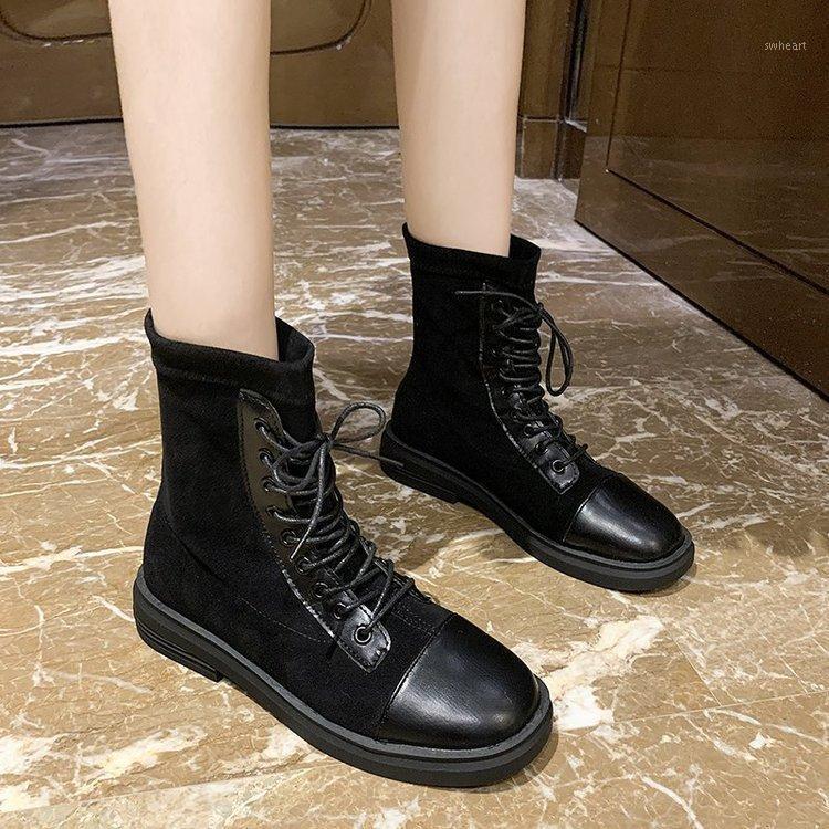 

New Autumn Boots Women Shoes Mid-calf Boots 2020 New for Motorcycle Shoes PU Leather for Women Zapatos De Mujer1, Black 1