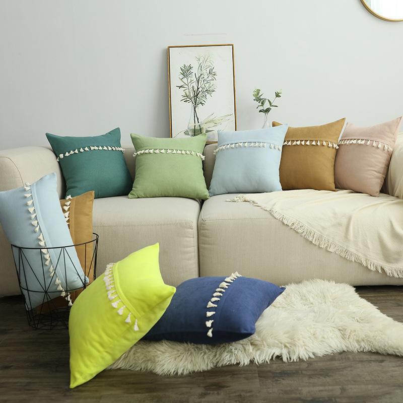 

Cilected Ins Sweet Pillowcase Tassel Lace Cushion Cover 45*45Cm Nordic Home Sofa Waist Pillow Protective Cover Decoration, Pc238-12