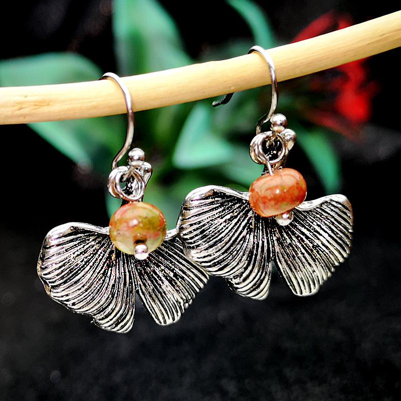 

Classic Retro Leaf Crochet Earrings For Women 2021 Fashion Jewelry Round Colored Stones Dangle Earrings skeleton Wholesale D285