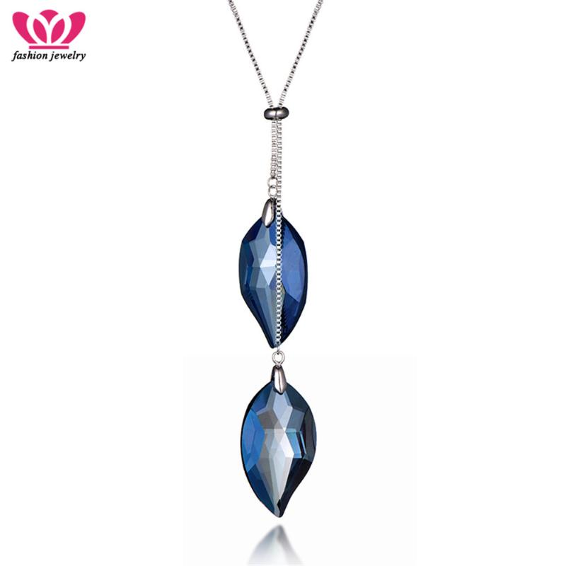 

Elegant Big Blue Austrian Crystal Water Drop Necklace High Quality Jewelry Geometric Necklaces For Women Fashion Jewelry Gifts