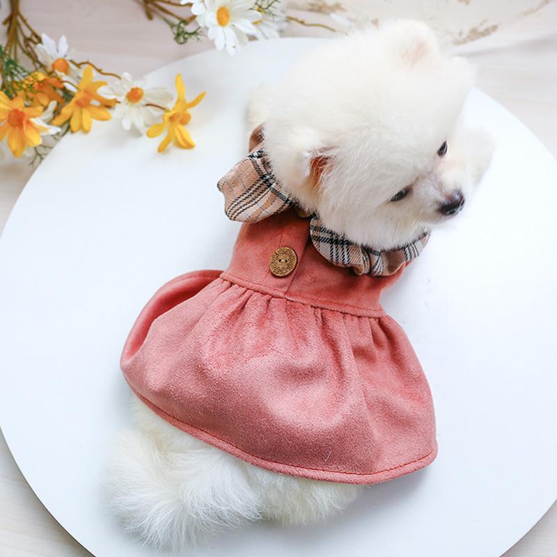

Spring Autumn Dog Puppy Clothes Plaid Collar Suede Princess Dress Pet Cat Outfits for Small Dogs Skirt Fashion Jacket Coat Dress, Pink