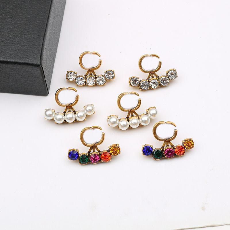

Shiny Colorful Diamond Earrings Pearl Letter Earrings Women Designer Earrings Brand Charm Earring Rhinestone Korean Charm Studs, As pic