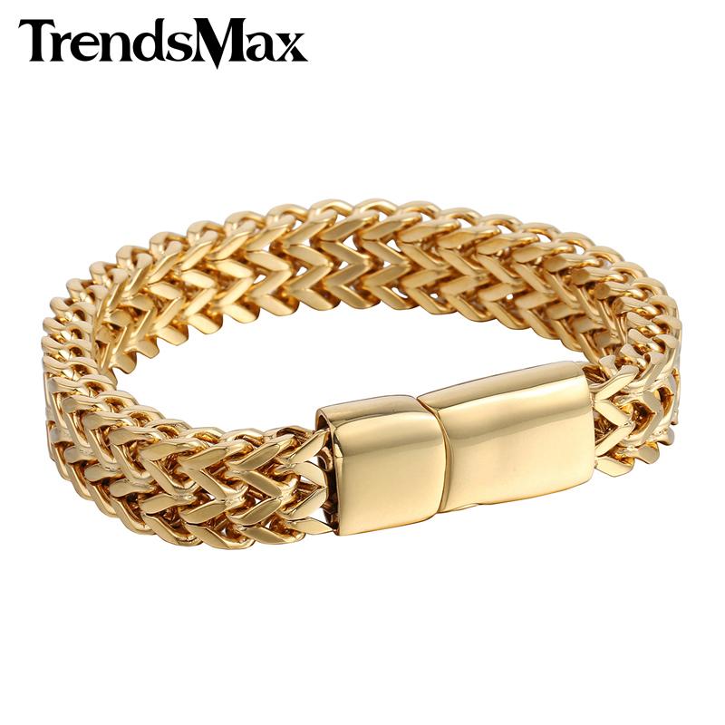

Men's Bracelets Hip Hop Big Gold Black Foxtail Link 316L Stainless Steel Bracelet For Male Jewelry Wholesale 12mm KHB246