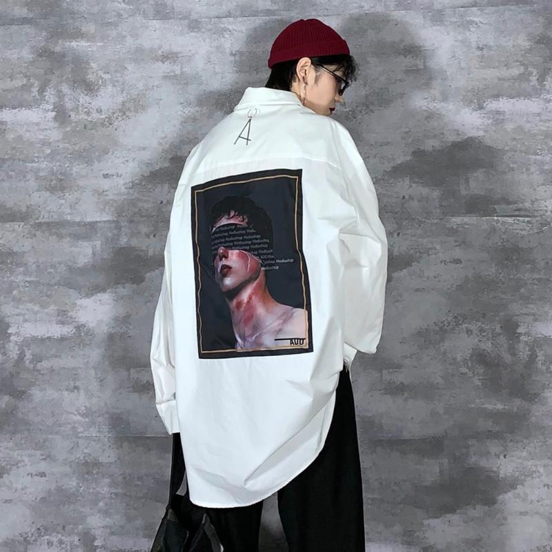 

Spring new fashionable men's cool European and American high street retro printed hip-hop shirt, Black