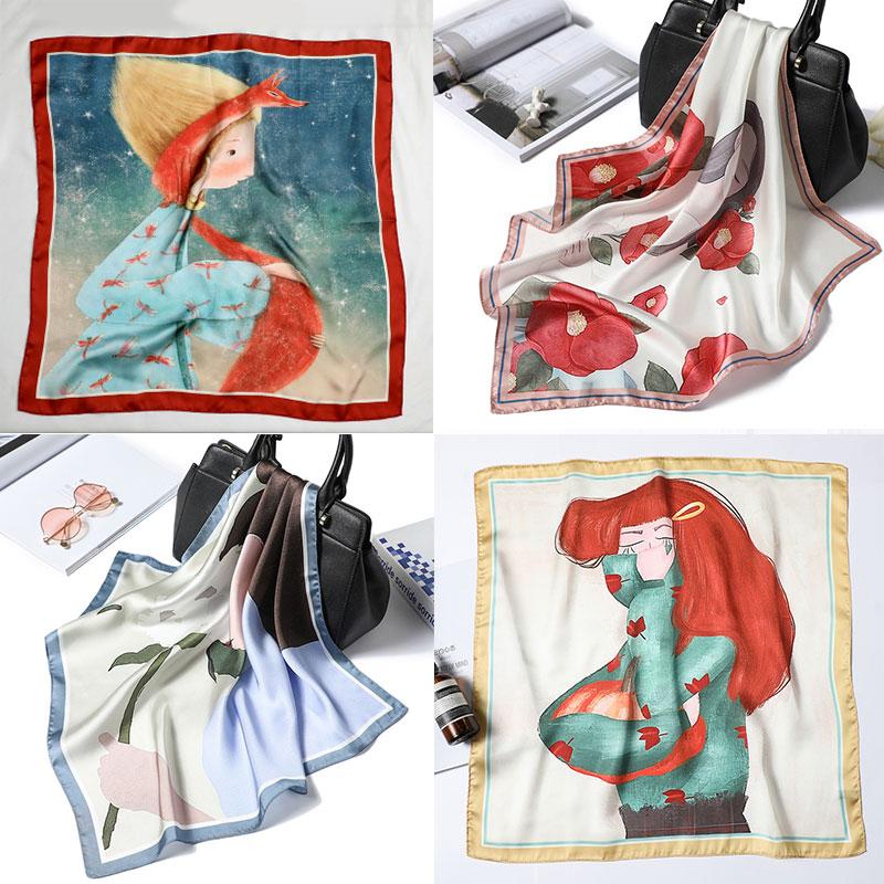 

Brand 2020 New Small Silk Hair Scarf Women Foulard Neck Wrap 55cm Square Kerchief Soft Bandana Print Lady Head Band Scarves Tie