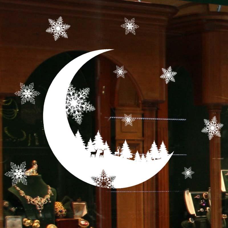 

Christmas Decorations Window Sticker Moon Santa Claus Shop White Decals 2022 Year Navidad Decoration Xmas Noel Home Decor