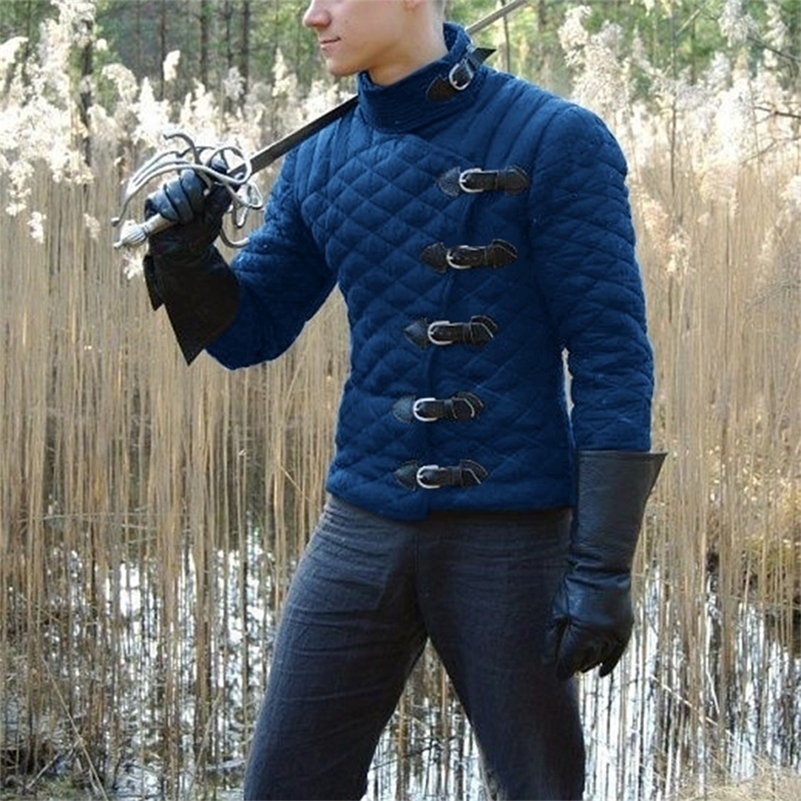 

Gothic Trench Coat Men Vintage Jacket Medieval Cosplay Warrior Solid Knight Coat Men Leather Buckle Tops Jacket Costume Clothes 201105, Red