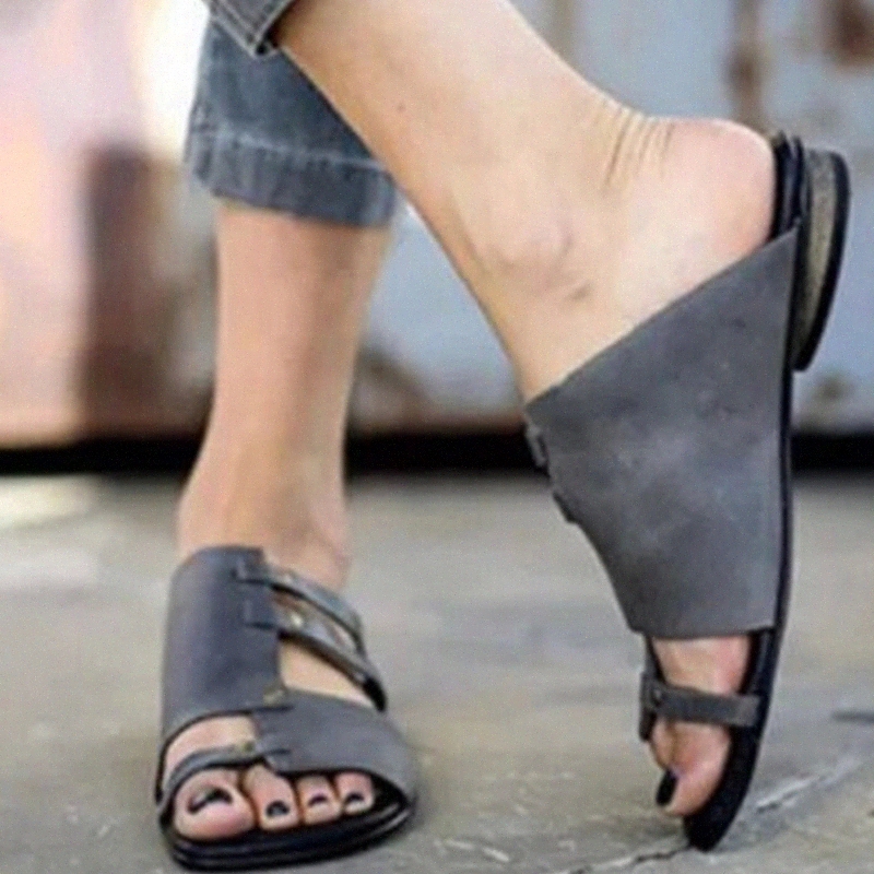 

Woman Slippers Female Hollow Out Breathable Shoes Cool Women's PU Leather Ladies Low Heels Women Metal Open Toe Footwear #Lg2J, Black