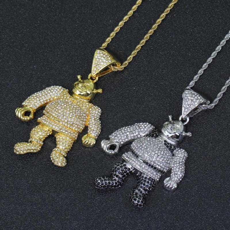 

Iced Out Hip Hop Necklace Crystal Cartoon Pendants Necklace gold color silver