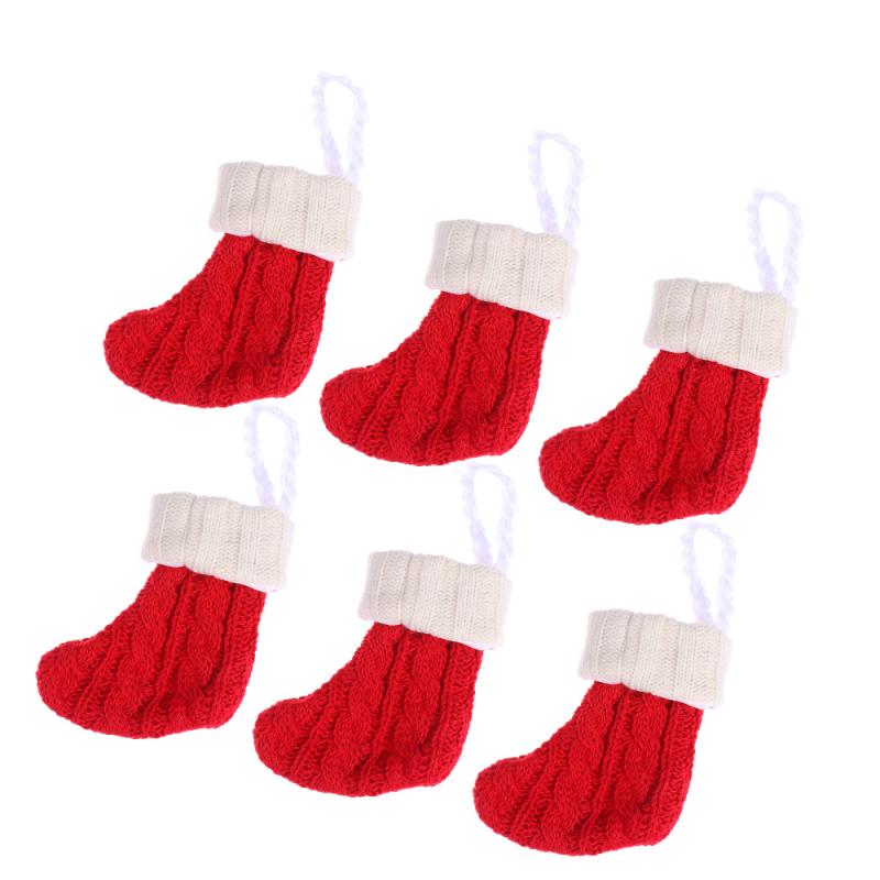 

6PCS Christmas Knitting Stockings Christmas Knives Forks Pouch Tableware Holders Cutlery Bags