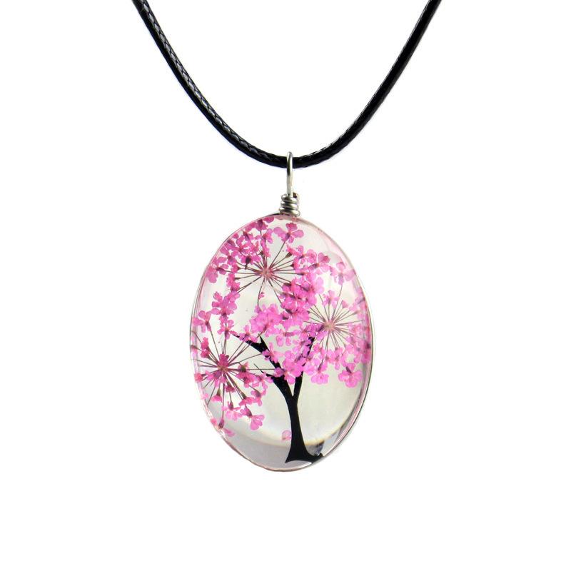 

Fashion Dried Flower Glass Ball Women Necklace Pendant for Women Leather Chain Boho Long Statement Necklaces Summer Jewelry