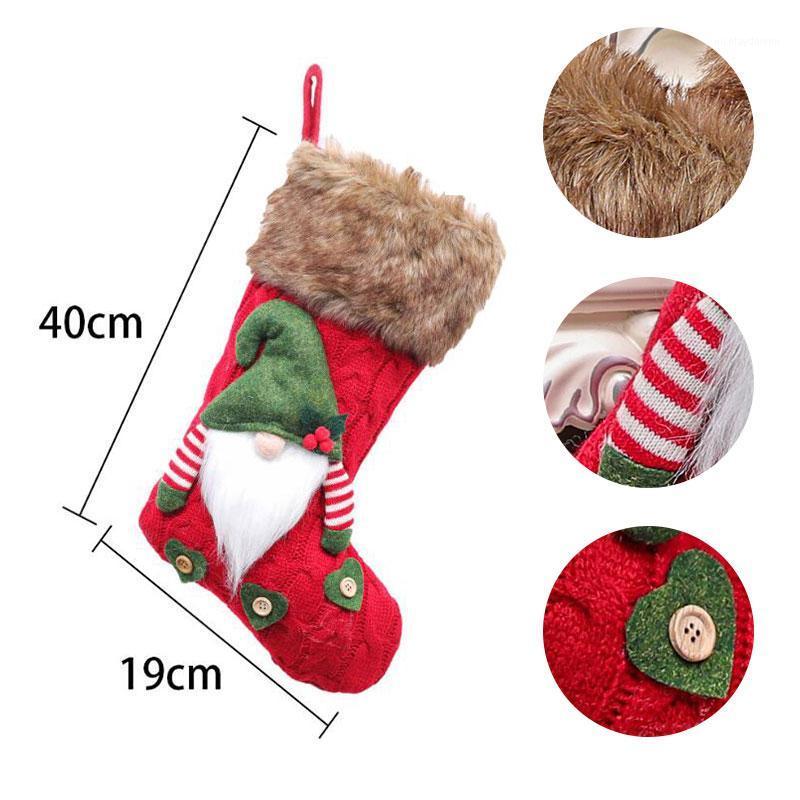 

1pcs Cute Large Christmas Stockings Knitted Faceless Santa Gnome Doll Sock Xmas Candy Gift Bag Christmas Tree Pendant Decoration1