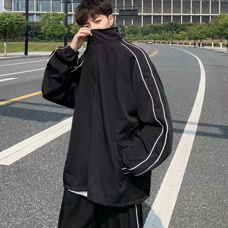 

Sleeves 2021 Long Jersey Spring Autumn New Fashion Male and Female Two-piece Jacket 7YHJ, Black