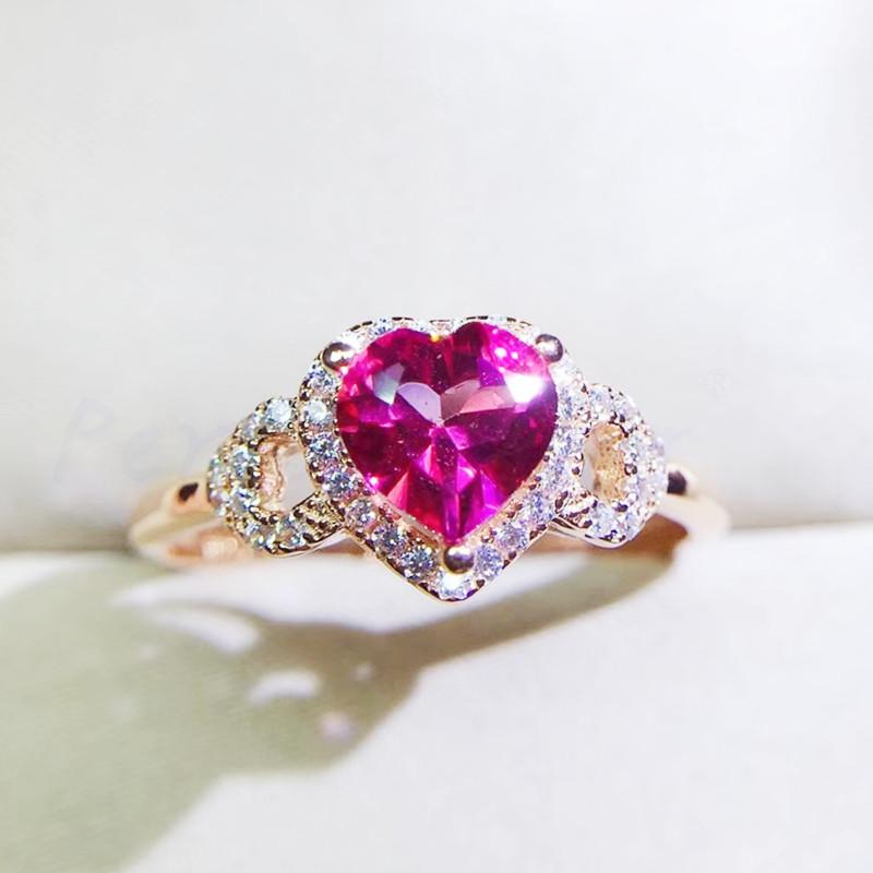 

Cluster Rings Per Jewelry Natural Real Pink Topaz Love Heart Ring 6*6mm 1.2ct Gemstone 925 Sterling Silver Fine Q204211, Golden;silver