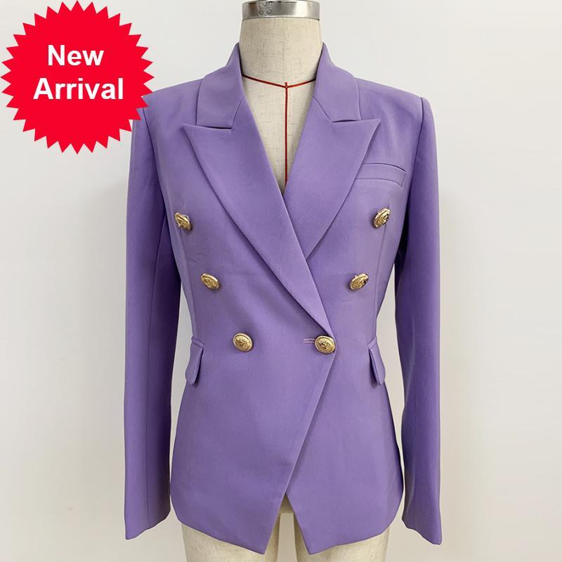 

2021 New High Quality Female Designer Leather Jacket Double Buttons Breasted Blazer Lavender Plus Size S-3xl Clothes, Beige