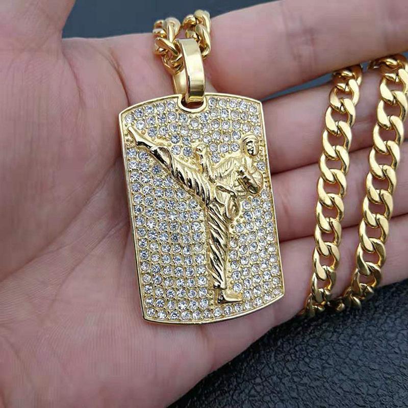 

Hip Hop Rock Gold Color Stainless Steel Pattern Square Pendants Necklace for Men Rapper Jewelry 7mm 61cm cuban chain