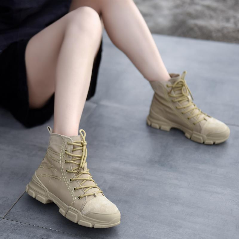 

Artmu Original Autumn White Shoes Thick Sole Canvas Boots Flat Bottom Women Boots Comfortable Handmade Ankle 8715, Khaki